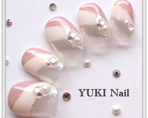 斜めフレンチ2カラー/付け爪/ネイルチップ/ネイル/上品/華やか