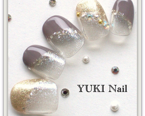 ネイルチップ・付け爪 YUKI ネイビーのフラワーネイル2/スワロフスキー/付け爪/ネイルチップ