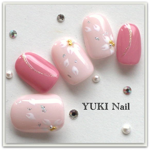 ピンクの桜ネイル ネイルチップ（つけ爪） yuki-nail 通販