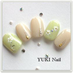 Green x Beige Sakura Nail / Nail Tips / Nail / Elegant / Gorgeou 第3張的照片