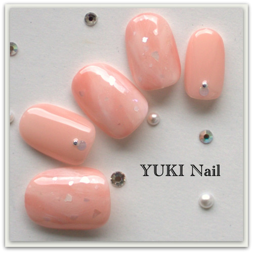 マーブル×コーラルオレンジ/ネイルチップ/ネイル/上品/華やか/シンプル 