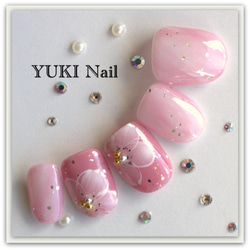 ピンクの桜ネイル2/スワロフスキー/付け爪/ネイルチップ/ネイル/上品/華やか/シンプル/綺麗/ジェル 2枚目の画像