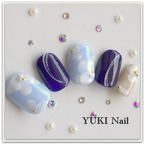 夏色フラワー/スワロフスキー/付け爪/ネイルチップ/ネイル/上品