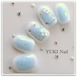 うゆ ホワイトチェック チークネイルチップ ブルーのチークネイル ネイルチップ（つけ爪） yuki-nail 通販