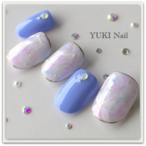 ブルーのフラワーネイル ネイルチップ（つけ爪） yuki-nail 通販 