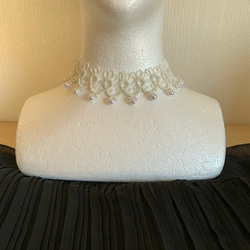 ♥️【4way】チョーカー・ネックレス／人気・定番・上品・豪華／ウエディング♡ブライダル☆タティングレース／白・ホワイト 1枚目の画像