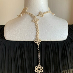 ♥️【4way】チョーカー・ネックレス／人気・定番・上品・豪華／ウエディング♡ブライダル☆タティングレース／白・ホワイト 5枚目の画像