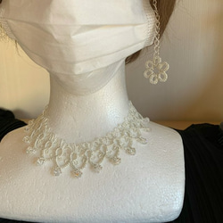 ♥️【4way】チョーカー・ネックレス／人気・定番・上品・豪華／ウエディング♡ブライダル☆タティングレース／白・ホワイト 6枚目の画像