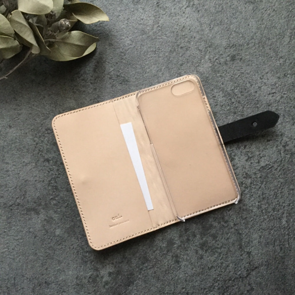 牛毛皮ハラコ 豹柄スマホケース iPhone/android 全機種対応 flap belt /beige【受注製作】 5枚目の画像