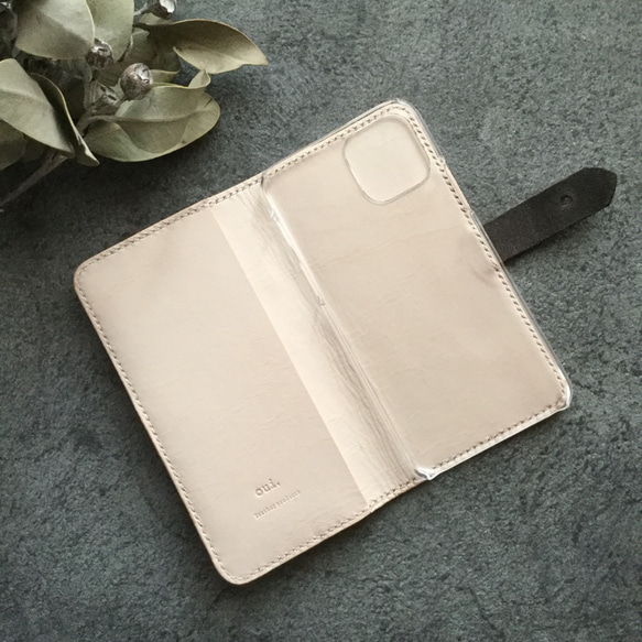 牛毛皮ハラコ  iPhone SE1・12mini・13miniケース flap belt /white 3枚目の画像