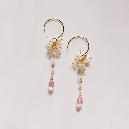 ピンクトパーズとローズクオーツのプリンセスピアス／イヤリング  