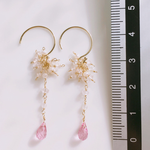 ピンクトパーズとローズクオーツのプリンセスピアス／イヤリング  