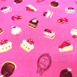大きな巾着袋　縦45ｃｍ　横４５ｃｍ　　スイーツ柄サーモンピンク 2枚目の画像