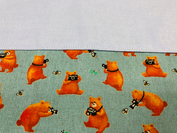 大きな巾着袋　縦50ｃｍ横50ｃｍ　　クマ柄ブルー 2枚目の画像