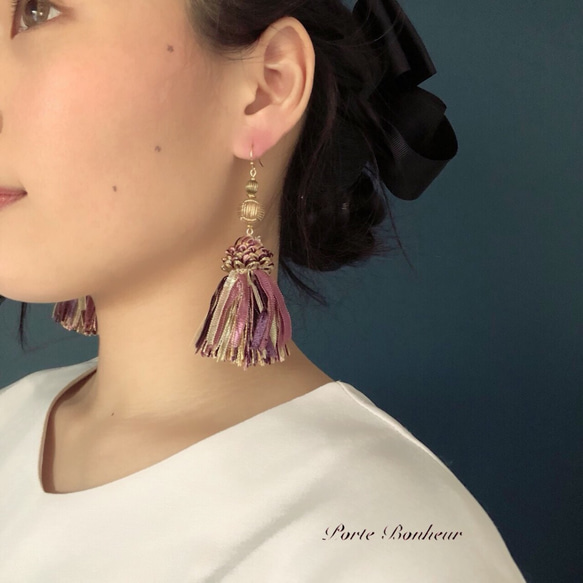 再販×4【期間限定】送料無料 大ぶりピアス／イヤリング パープル系USA  