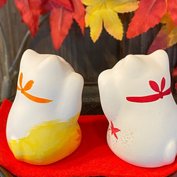 お祝いやお返し　秋【紅葉ペア招き猫と琥珀糖セット】 6枚目の画像
