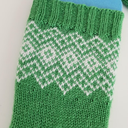 部分編み込みの手編み靴下 (イエローグリーン&ホワイト)　P006 3枚目の画像
