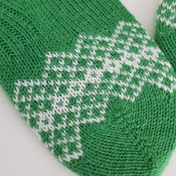 部分編み込みの手編み靴下 (イエローグリーン&ホワイト)　P006 5枚目の画像