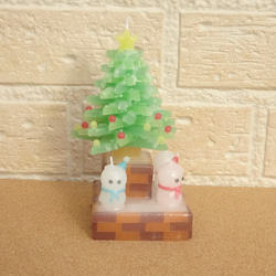 クリスマスツリーとミニ雪だるまのセットキャンドル 1枚目の画像