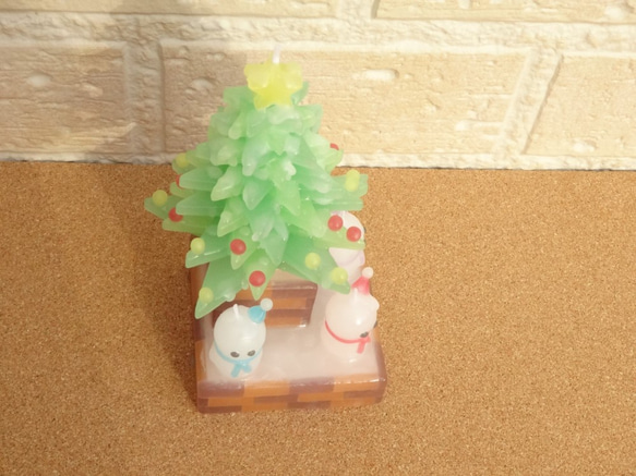 クリスマスツリーとミニ雪だるまのセットキャンドル 2枚目の画像