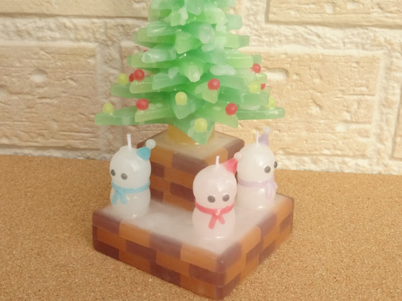 クリスマスツリーとミニ雪だるまのセットキャンドル 6枚目の画像