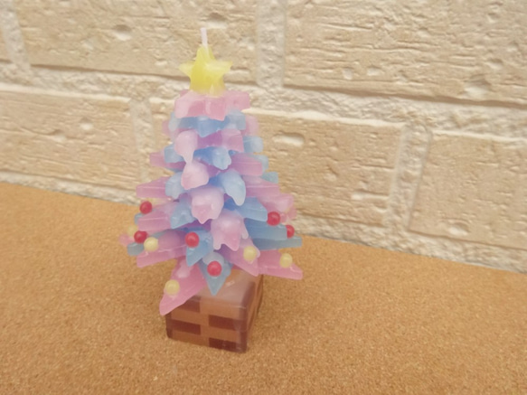 ピンク＆ブルーなクリスマスツリーのキャンドル 5枚目の画像