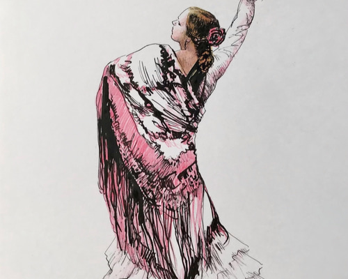 サクロモンテ・グラナダ フラメンコ水彩原画 直筆サイン 額装済み 62×53cm サクロモンテ・グラナダ フラメンコ水彩原画 直筆サイン 額装