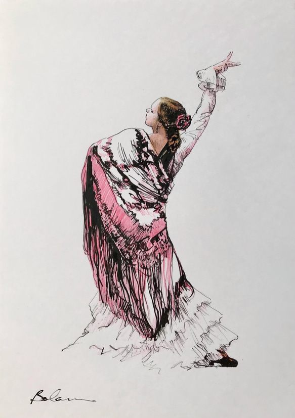 『 flamenco 4 』原画のみ　＃アート＃原画＃絵画＃インク＃フラメンコ＃ダンサー 1枚目の画像