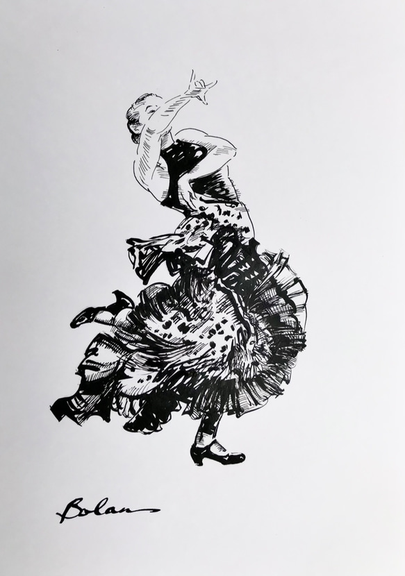 『 flamenco ８』＃アート＃原画＃絵画＃インク＃フラメンコ＃ダンサー 1枚目の画像