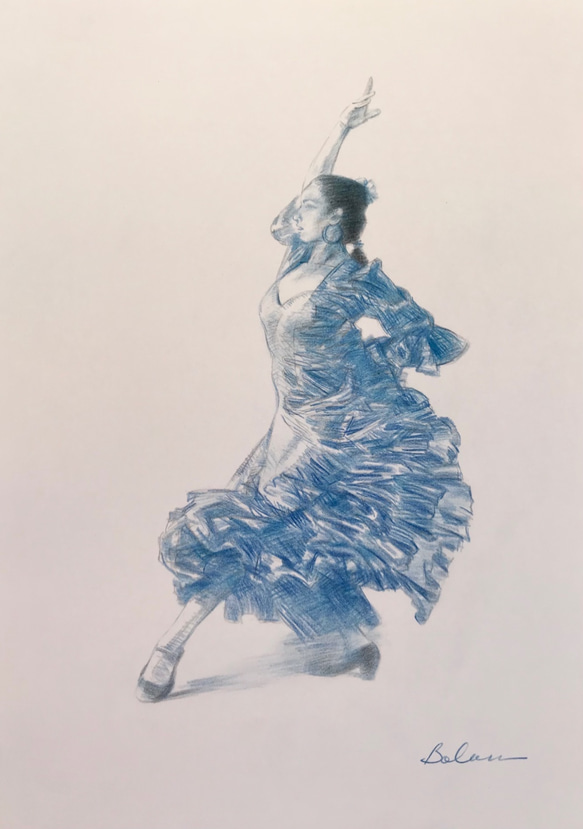 『 flamenco 1３ 』原画のみ　＃アート＃原画＃＃絵画＃カラーペンシル＃フラメンコ＃ダンサー＃クラッシック 1枚目の画像