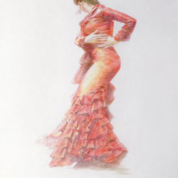 『 flamenco 1８ 』原画のみ　＃アート＃原画＃＃絵画＃カラーペンシル＃フラメンコ＃ダンサー＃クラッシック 1枚目の画像