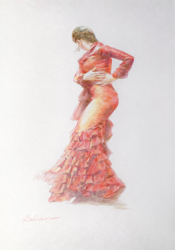 『 flamenco 1８ 』原画のみ　＃アート＃原画＃＃絵画＃カラーペンシル＃フラメンコ＃ダンサー＃クラッシック 1枚目の画像