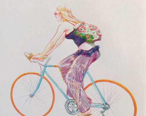 cycling』＃原画＃一点物＃絵画＃イラスト＃色鉛筆＃自転車 絵画