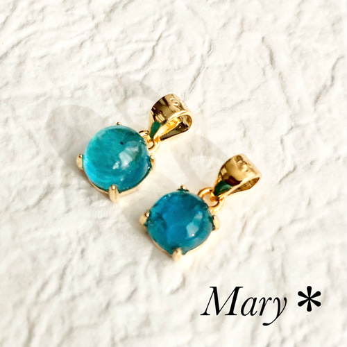 474 ネオンブルーアパタイトのネックレス 6mm 天然石 14kgf ネックレス  