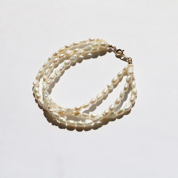 金属アレルギー対応』3連淡水パールブレスレット ブレスレット CHARME  
