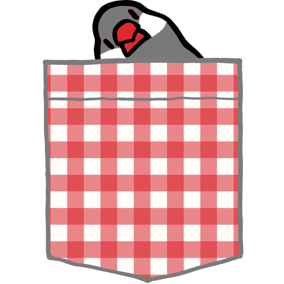 Java Sparrow Polo 衫“Pocket-style Sudden Java Sparrow”靛藍紅格紋 [定做] 第4張的照片
