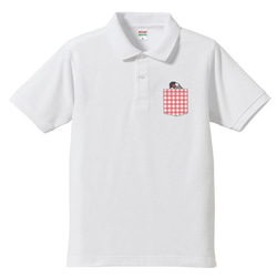 Java Sparrow Polo 衫「Pocket-style Sudden Java Sparrow」白紅格子【定做】 第1張的照片