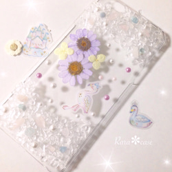 押し花iPhoneケース♡ゆめかわいいフラミンゴちゃん♪スマホケース 1枚目の画像