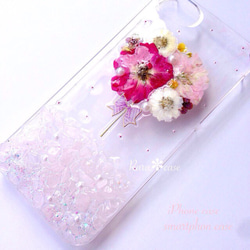 押し花と天然石のiPhone7plus、iPhone6splusケース♡iPhone6plusケース♡Rose&Rose 1枚目の画像