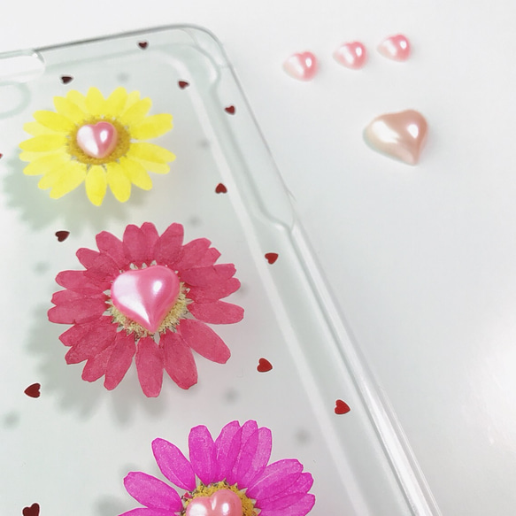 限定☆愛がいっぱい♡iPhoneケース♡ハート×押し花 2枚目の画像