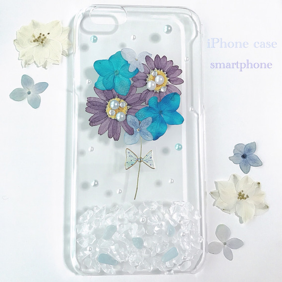 新作♡押し花と天然石のiPhoneケース♡氷花 1枚目の画像