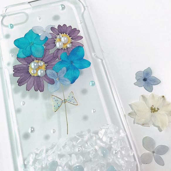 新作♡押し花と天然石のiPhoneケース♡氷花 2枚目の画像