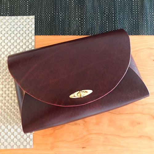 受注製作】革の宝石ルガトショルダーのコロンとしたクラッチバッグL  