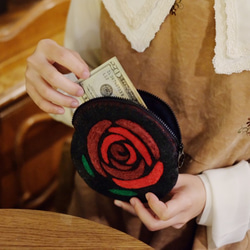 愛人的紅玫瑰 雙面圖案 羊毛氈零錢包 第3張的照片