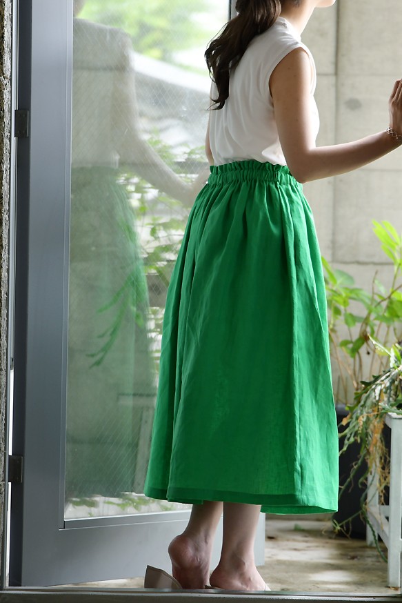 リネンギャザースカート（ドラセナ）／ふんわり、たっぷり、きれいなギャザースカート 6枚目の画像