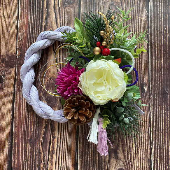 No. 4 カラーしめ縄リース2022 ハンドメイドお正月飾り しめ縄  