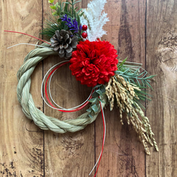 No. 64 稲穂たっぷり！わら製しめ縄リース2022 ハンドメイドお正月飾り