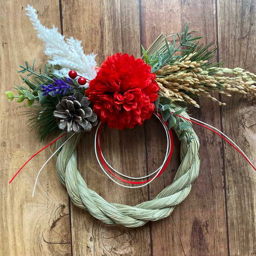 しめ縄② お正月飾り　ハンドメイド　稲穂　アーティフィシャル　しめ縄リース しめ縄② お正月飾り ハンドメイド 稲穂 アーティフィシャル しめ縄