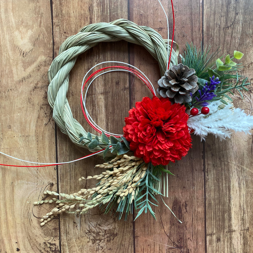 No. 64 稲穂たっぷり！わら製しめ縄リース2022 ハンドメイドお正月飾り