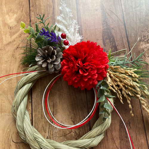 No. 64 稲穂たっぷり！わら製しめ縄リース2022 ハンドメイドお正月飾り